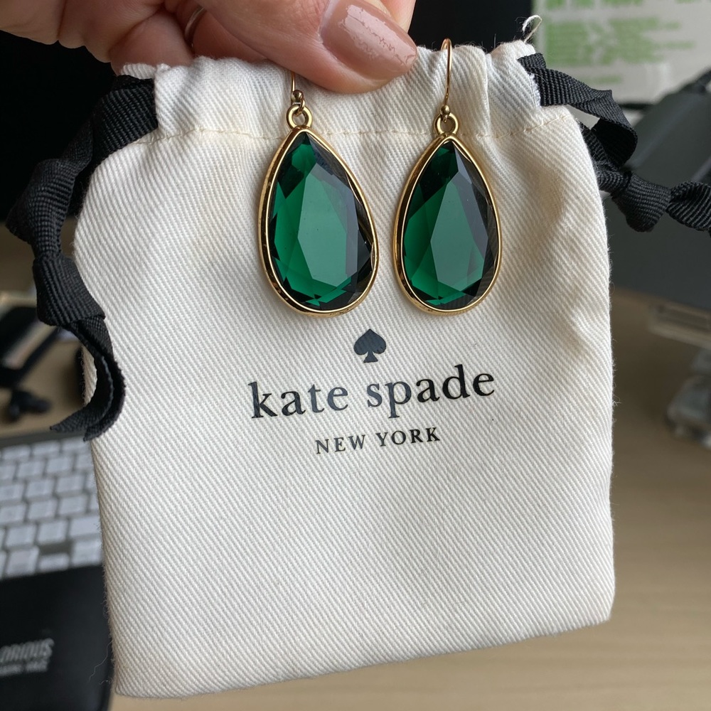Kate Spade Emerald Tear drop earrings gold